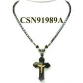 Hematite Cross Pendant Beads Stone Chain Choker Fashion Women Necklace